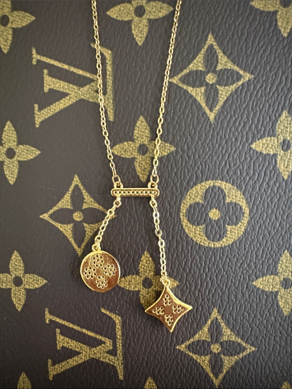 Inspired Gold Polished Monogram Drop Necklace - - Picture 6 of 8